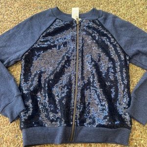 Navy Blue sequin zip up top /girls M 💙💙